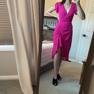 Lulus Magenta Ruched High-Low Midi Dress